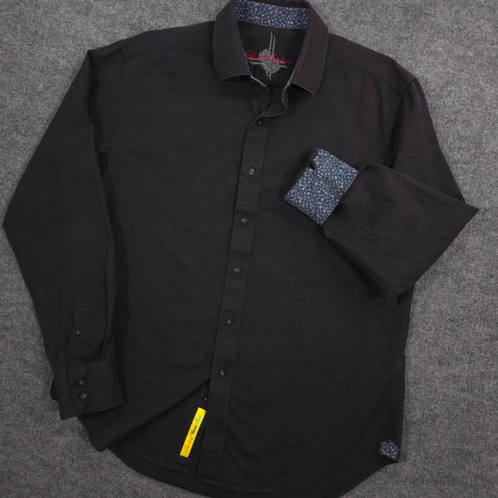 Robert Graham Shirt Mens Large Black Subtle Paisley Jacquard Geometric Flip Cuff - Picture 2 of 10